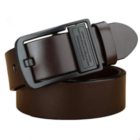 Men's leather belt, black buckle, new style, fashionable, trendy, light luxury, casual, versatile, suitable for jeans, pin buckl