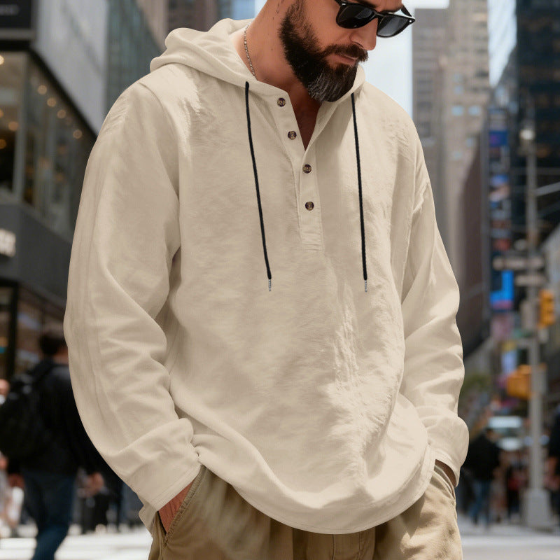 Loose-fit Breathable Long-sleeve Linen Hoodie For Men