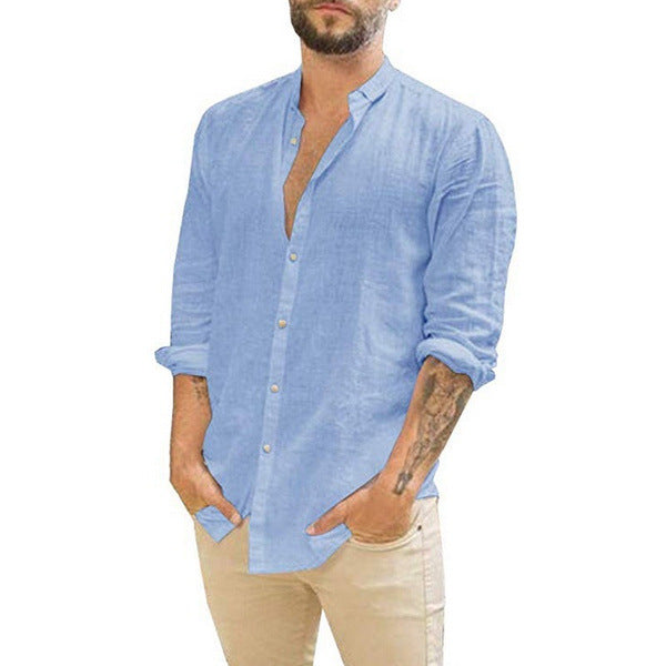 Solid Color Casual Stand Collar Long-sleeved Shirt