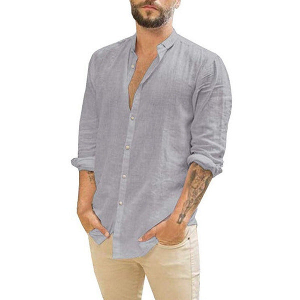 Solid Color Casual Stand Collar Long-sleeved Shirt