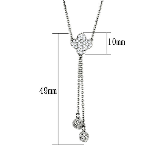 3W427 - Rhodium Brass Necklace with AAA Grade CZ  in Clear-1