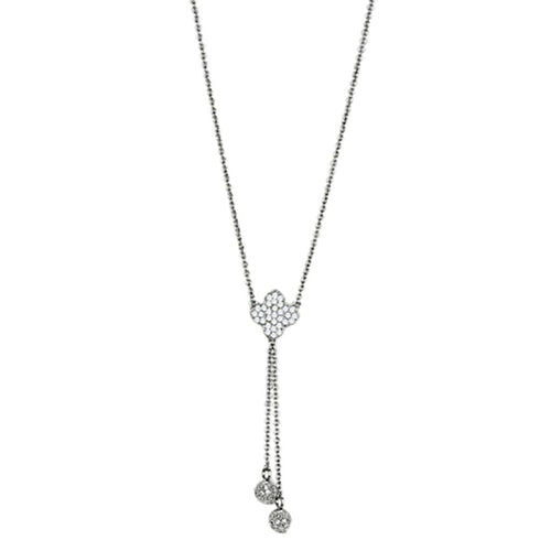 3W427 - Rhodium Brass Necklace with AAA Grade CZ  in Clear-0