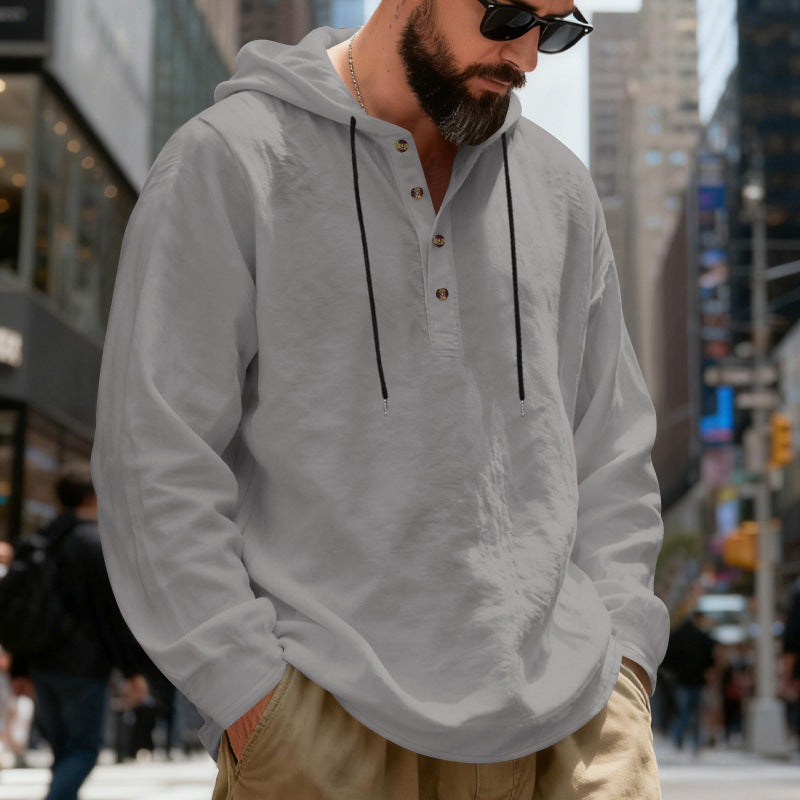 Loose-fit Breathable Long-sleeve Linen Hoodie For Men