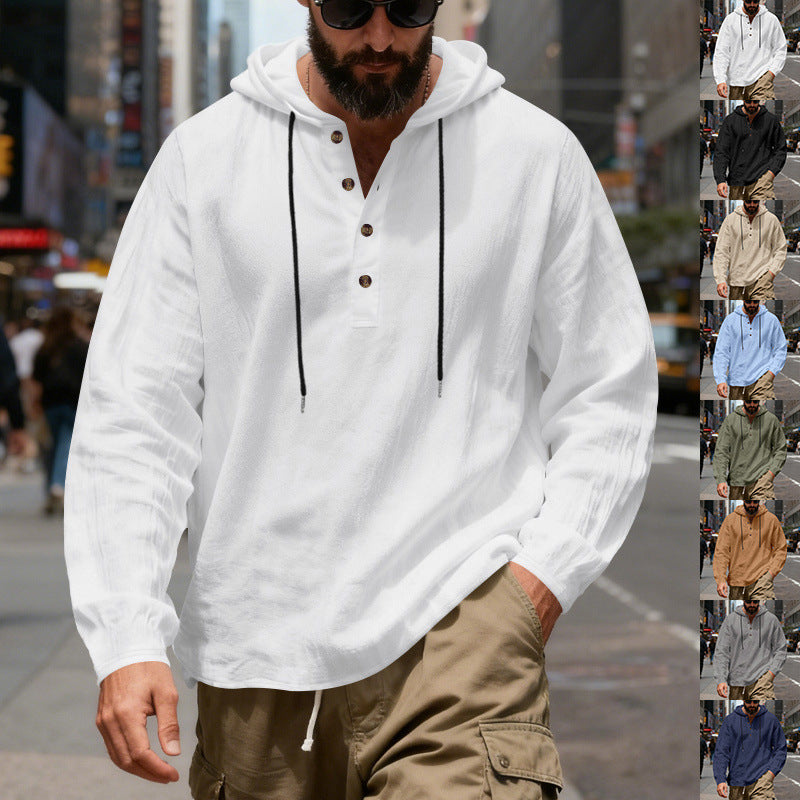 Loose-fit Breathable Long-sleeve Linen Hoodie For Men
