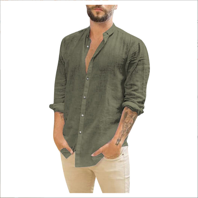 Solid Color Casual Stand Collar Long-sleeved Shirt