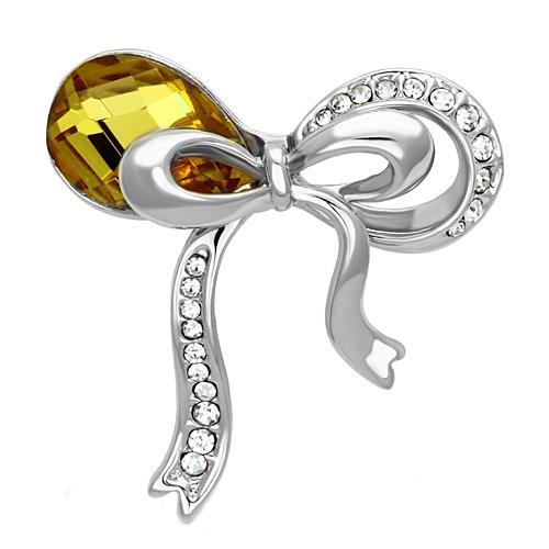 LO2846 - Imitation Rhodium White Metal Brooches with Synthetic Glass Bead in Topaz-0